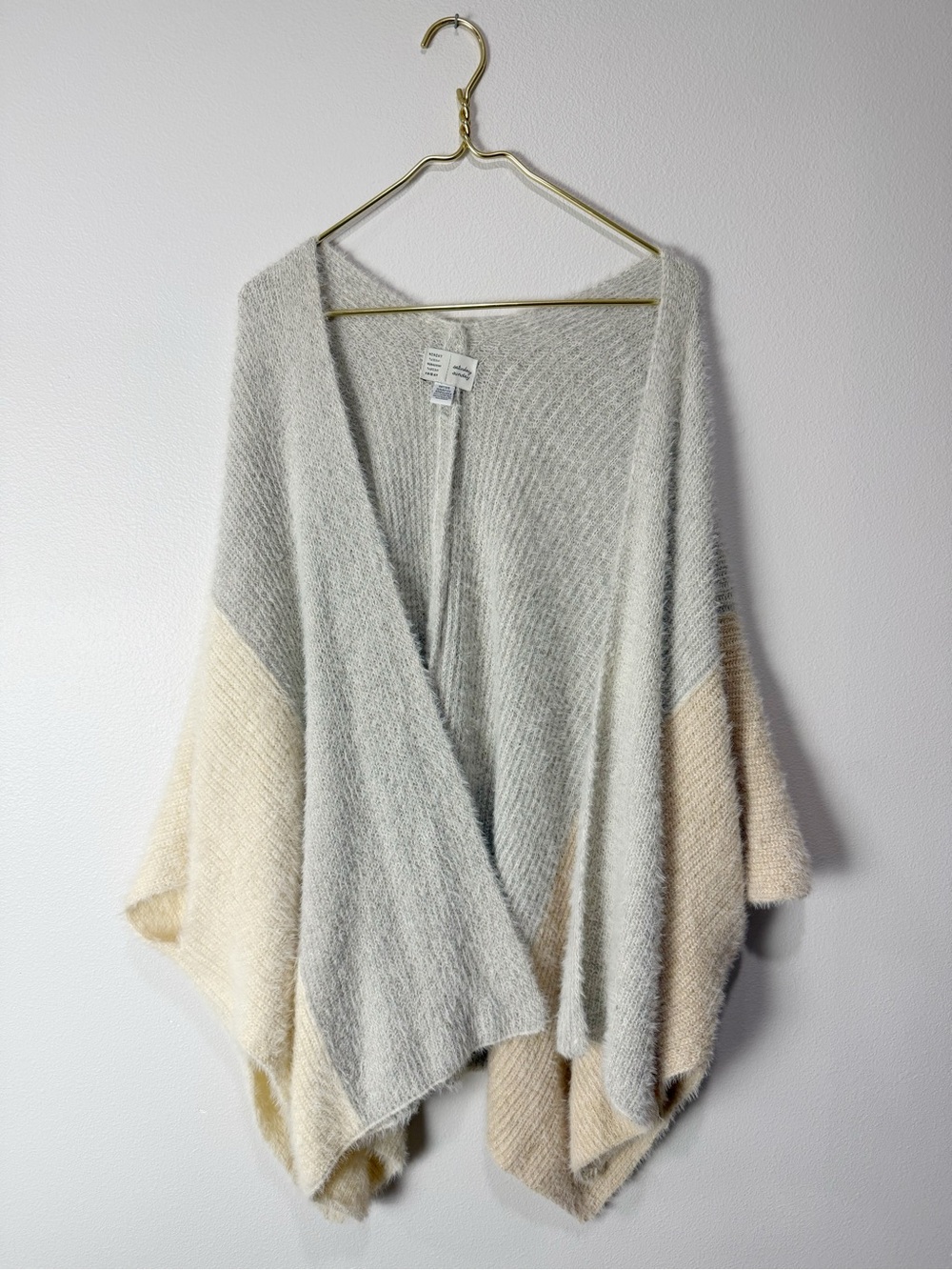 Anthropologie Saturday Sunday Cozy Wrap Neutral OS Gray Cream Fuzzy Cardigan